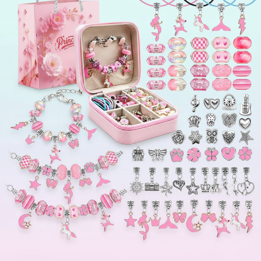 Beispiel für selbstgestalteten Schmuck aus dem DIY Schmuck Bastelset Armband Halskette, perfekt als Geschenk für Geburtstage und kreative Freizeitbeschäftigungen.