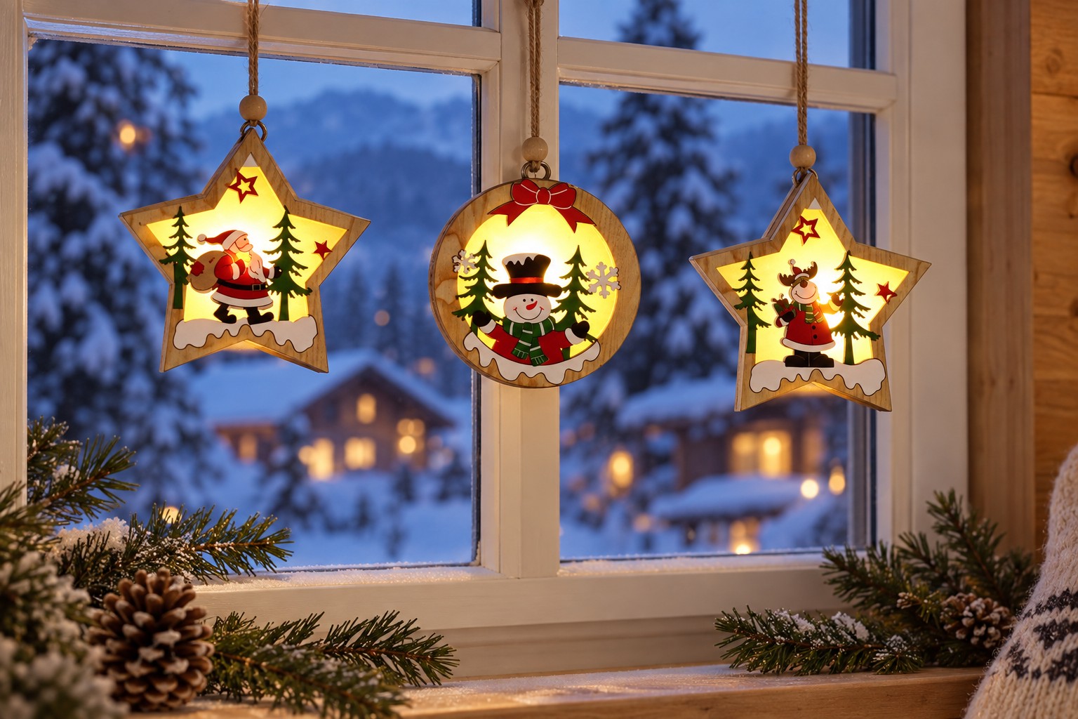 Weihnachtsdeko Holz: leuchtende Anhänger kaufen