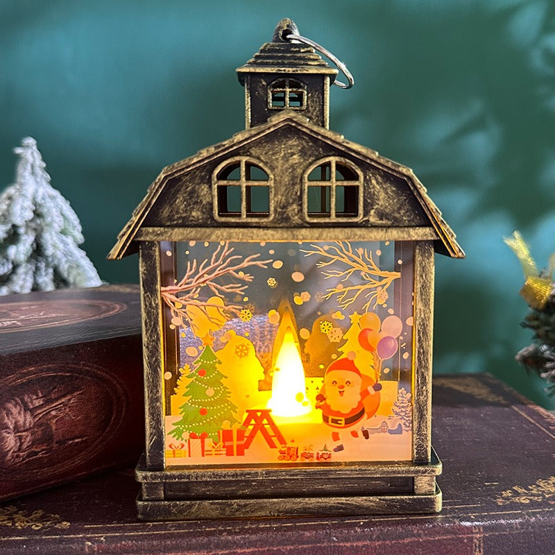 Bronzefarbene Weihnachtslaterne mit Weihnachtsmann-Motiv
