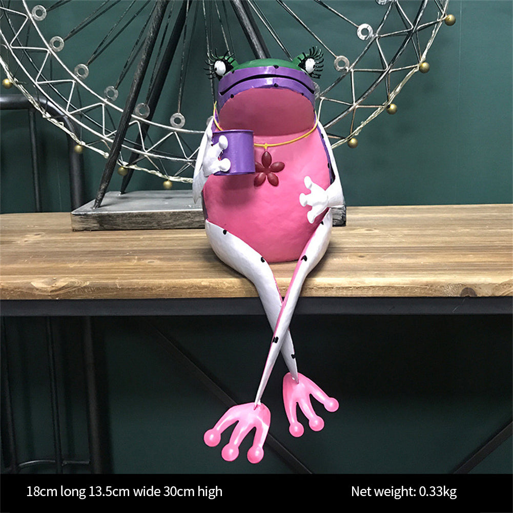 Froschfamilie Gartenfigur – Pink Frosch gross 18×13,5×30 cm aus wetterfestem Schmiedeeisen