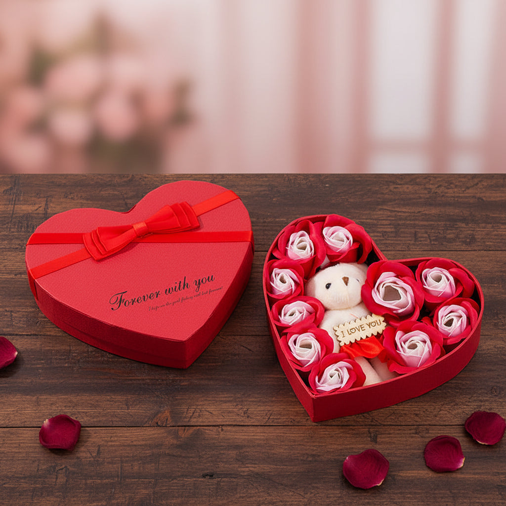 Herzförmige Blumenbox Kunstblumen – Geschenkidee Valentinstag und Geburtstag