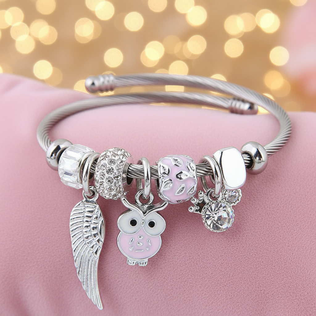 Charm Armband Engelsflügel Rosa für Frauen, leicht und elegant, ideal für den täglichen Gebrauch.