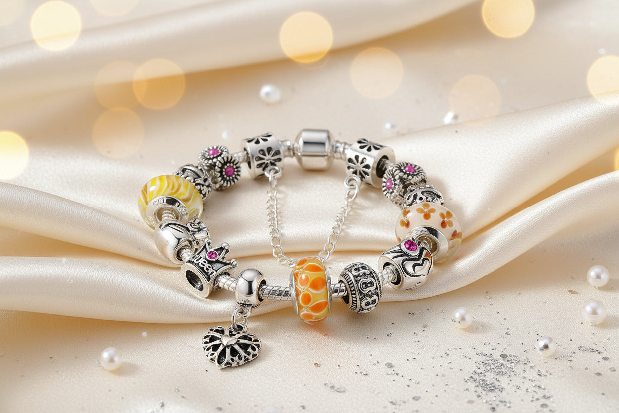 Murano Glas Charm Armband – Venezianische Eleganz für dein Handgelenk, verschiedene Farboptionen in einer ansprechenden Anordnung