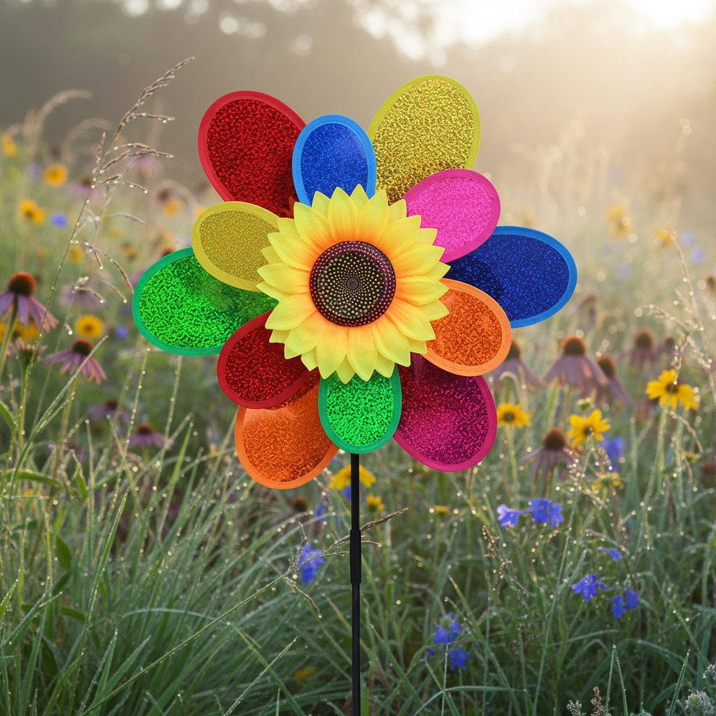Sonnenblumen Windrad Pailletten – Glitzerndes Windspiel im Sommerfeld
