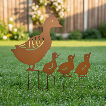 Enten-Familie Gartenstecker aus Eisen Hohle Gartendeko