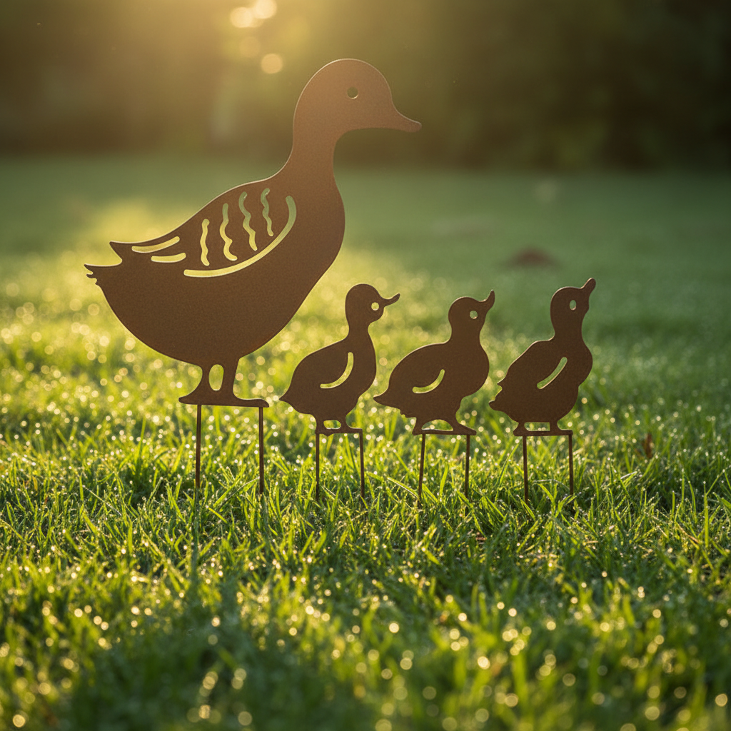 Enten-Familie Gartenstecker aus Eisen Hohle Gartendeko