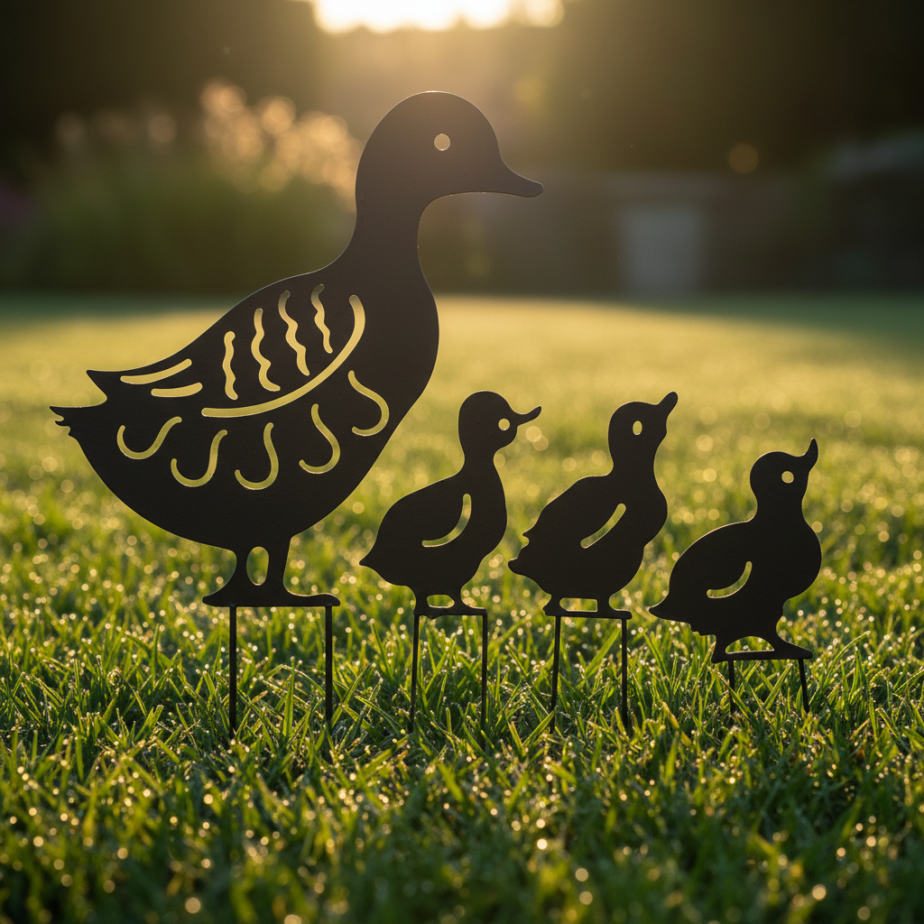 Enten-Familie Gartenstecker aus Eisen Hohle Gartendeko