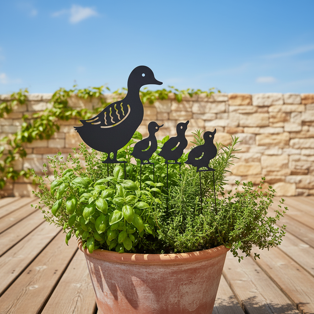 Enten-Familie Gartenstecker aus Eisen Hohle Gartendeko