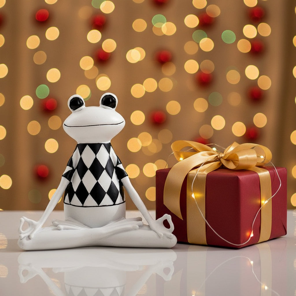 Yoga Frosch Figur als Blickfang im Wohnzimmer, hochwertige Kunstharz Deko, 21.5 cm.