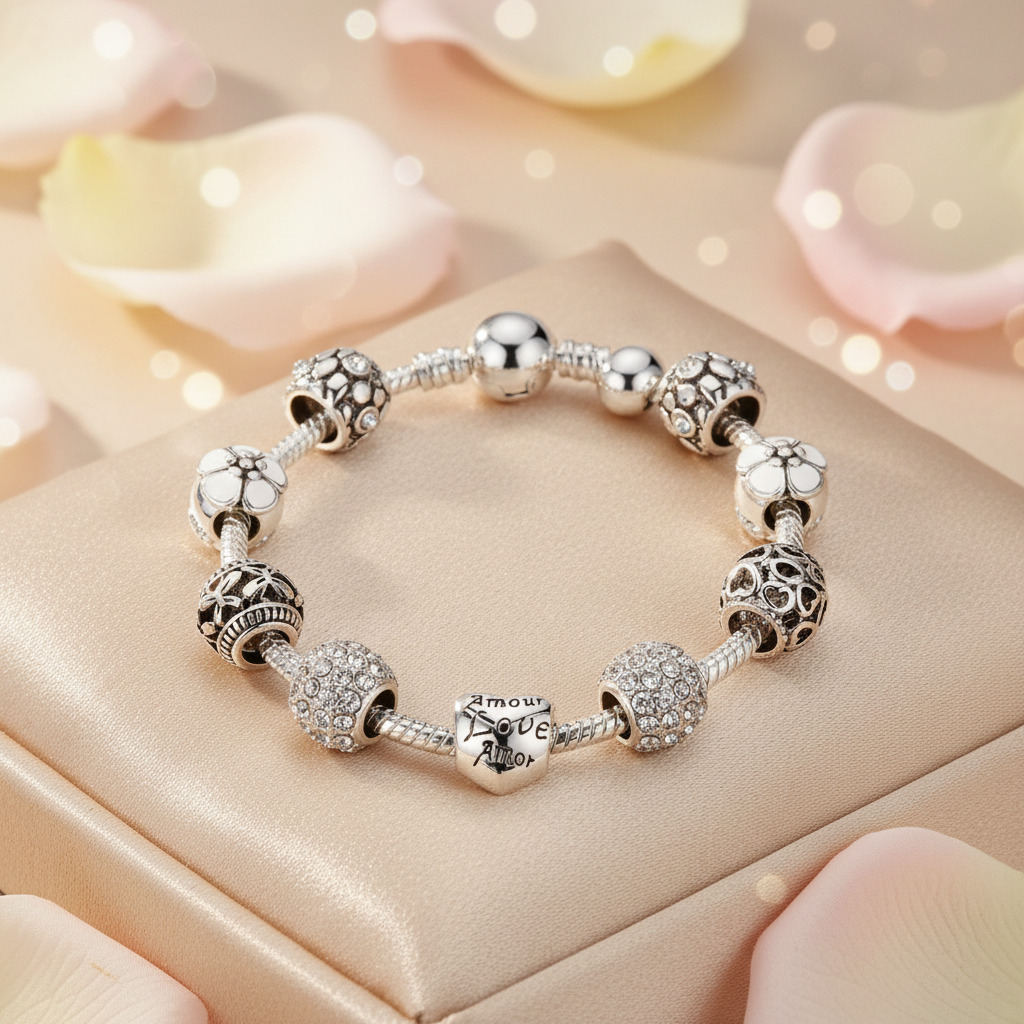 Charm Armband Silber - ideales Geschenk für die beste Freundin oder Schwester, Gewicht und Größe anpassbar.