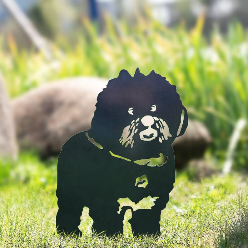 Hund Gartenstecker Metall Bichon Frize Silhouette Gartendeko
