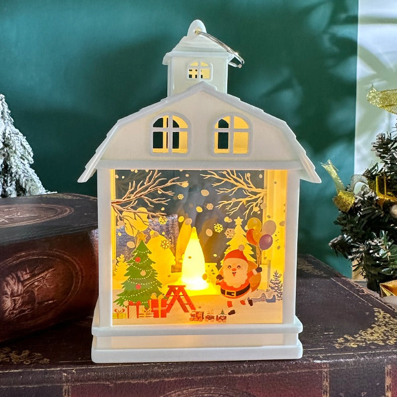 Weisse Weihnachtslaterne mit Weihnachtsmann-Motiv