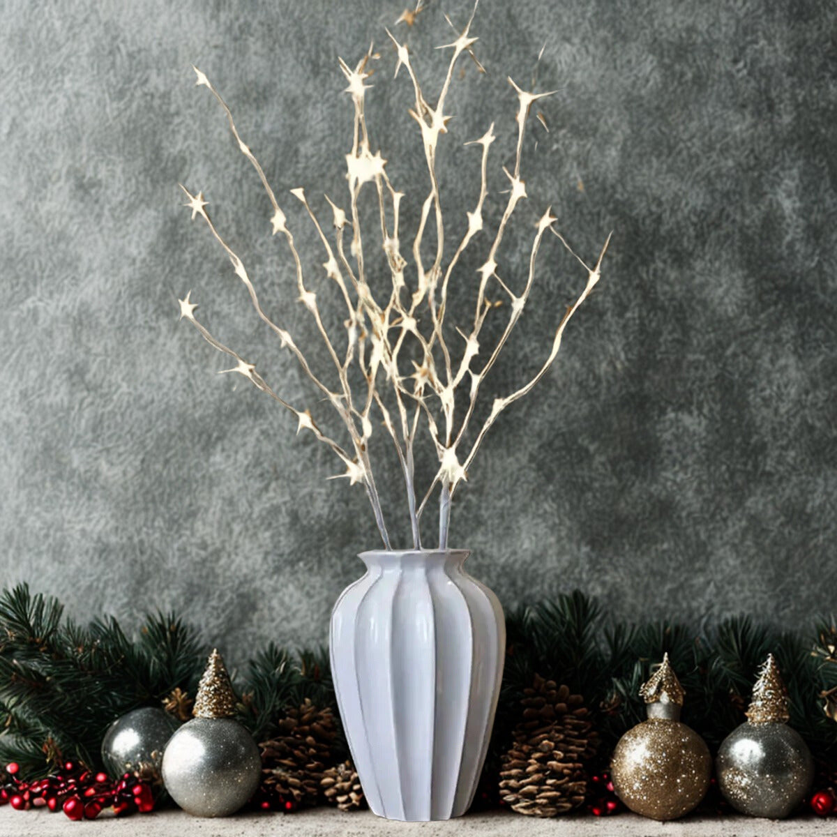 Kombinierte hohe Vasen mit LED Zweigen und 50 Lichtern für beeindruckende Lichteffekte und Dekoration