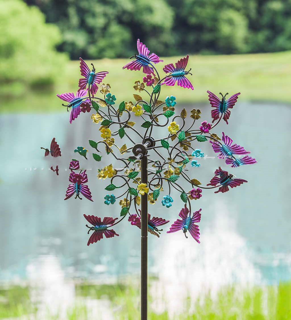 Windrad Schmetterling Garten – Metall Windspiel schwarz lackiert Detailansicht