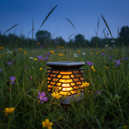 Solar Rasenlampe mit warmem Flackerlicht erinnert an echte Kerze ohne Brandgefahr