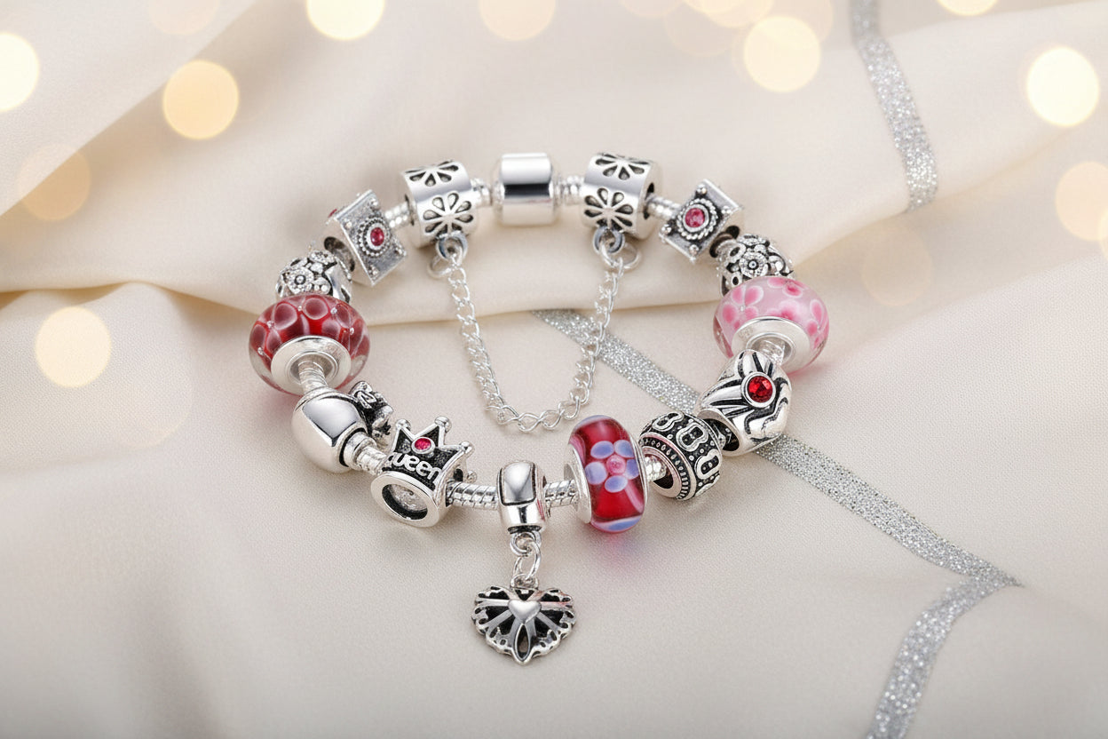 Verschluss und Detailansicht des Murano Glas Charm Armbands – Venezianische Eleganz für dein Handgelenk, Sicherheitsverschluss erläutert