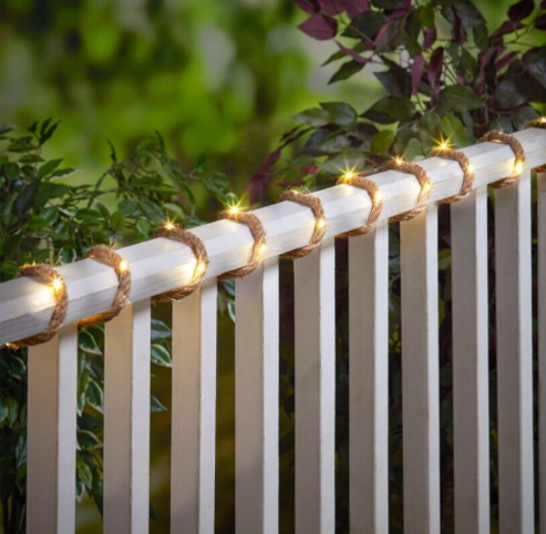 Solar Lichterkette Standard 5m mit 200 warmweissen LEDs auf Hanfseil-Kupferdraht