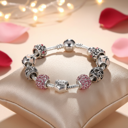 Charm Armband Silber mit handverlesenen Glasperlen in verschiedenen Farben für Damen und Mädchen.