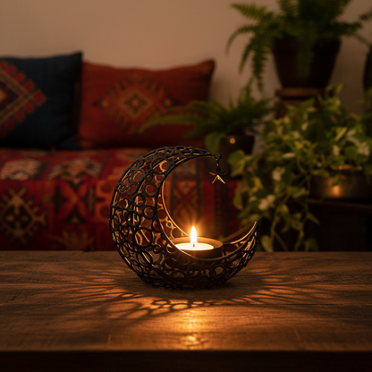 Eleganter Mond Teelichthalter, kreiert traumhafte Lichteffekte in jedem Wohnraum.