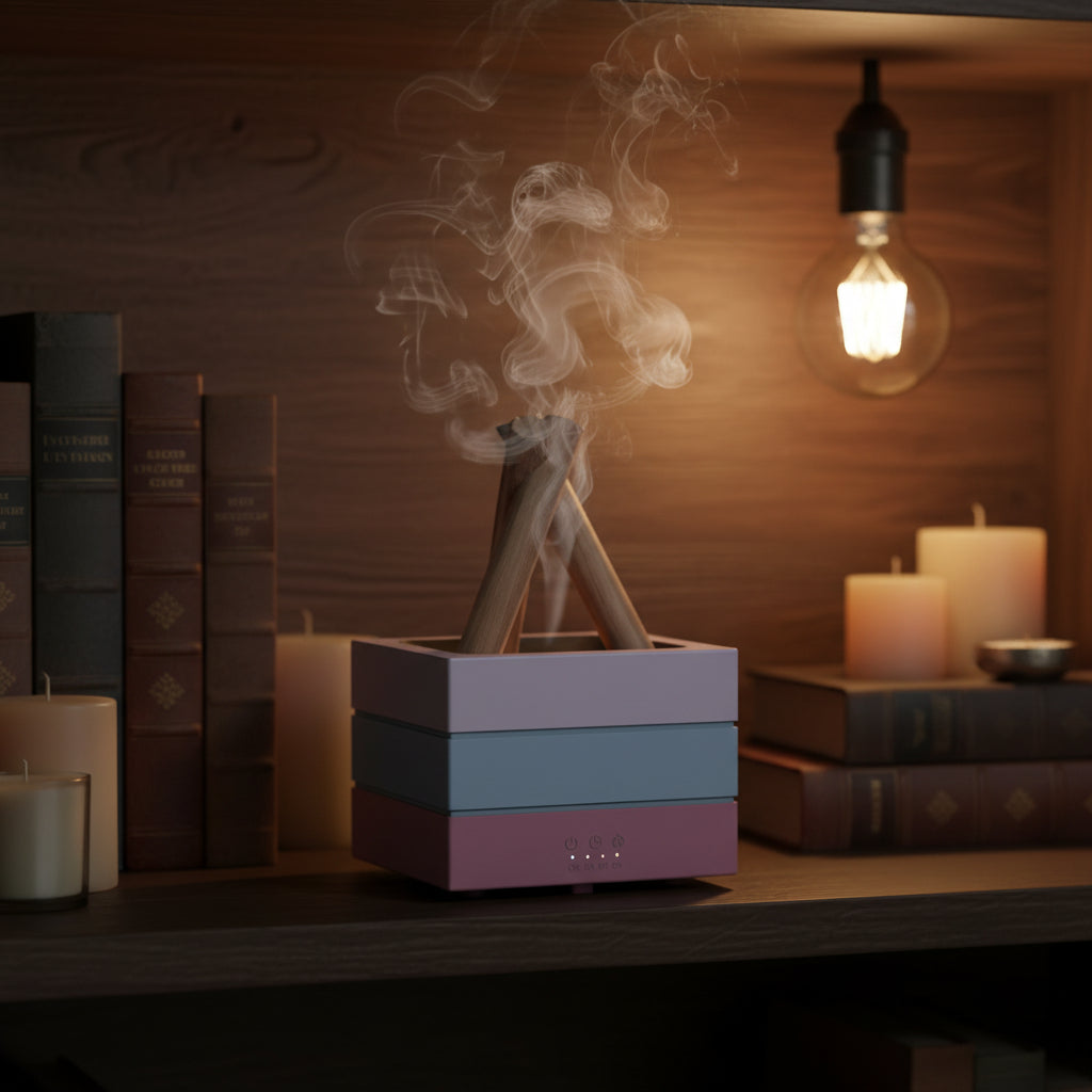 Lagerfeuer Aroma Diffuser in Anwendung - erzeugt beruhigenden Nebel und eine angenehme Atmosphäre.