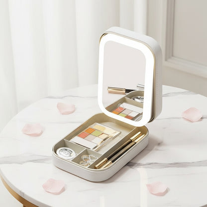 Schminkbox mit LED-Spiegel Warmweiss Set Make-up Organizer schminkspiegel led
