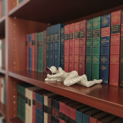 Lesende Frau Skulptur in mittlerer Größe, die eine Leseratte darstellt, perfekt zur Verschönerung von Bücherregalen.