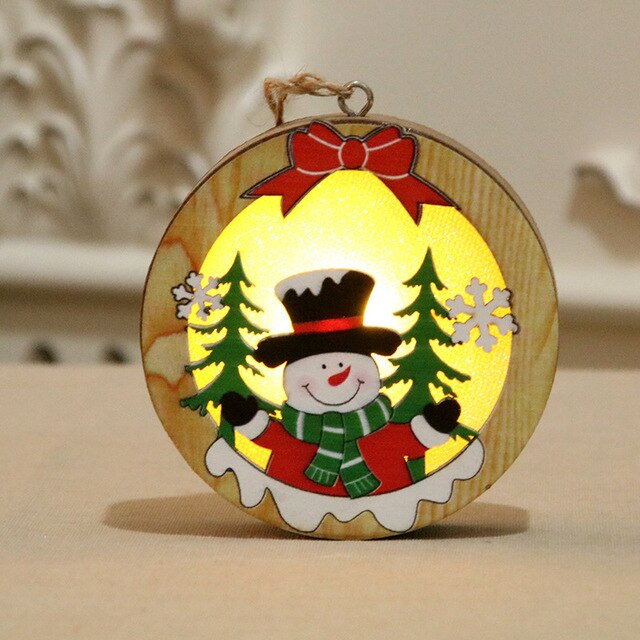 Leuchtende Holz Weihnachtsanhänger LED – Rundanhänger mit einem fröhlichen Schneemann, ideal für eine festliche Atmosphäre.