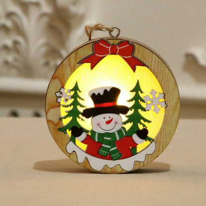 Leuchtende Holz Weihnachtsanhänger LED – Rundanhänger mit einem fröhlichen Schneemann, ideal für eine festliche Atmosphäre.