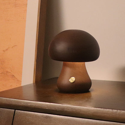 LED Pilzlampe Holz Mini Nussbaum – kleines Nachtlicht Kinderzimmer wiederaufladbar