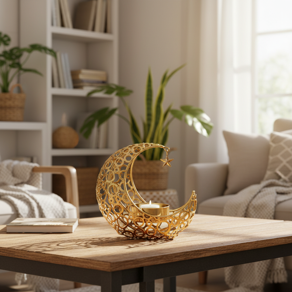 Zwei Varianten des Mond Teelichthalters, gold und schwarz, ideal für besondere Anlässe.
