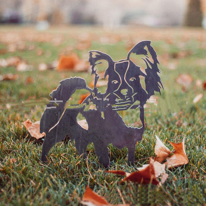 Hund Gartenstecker Metall Papillon Silhouette Gartendeko