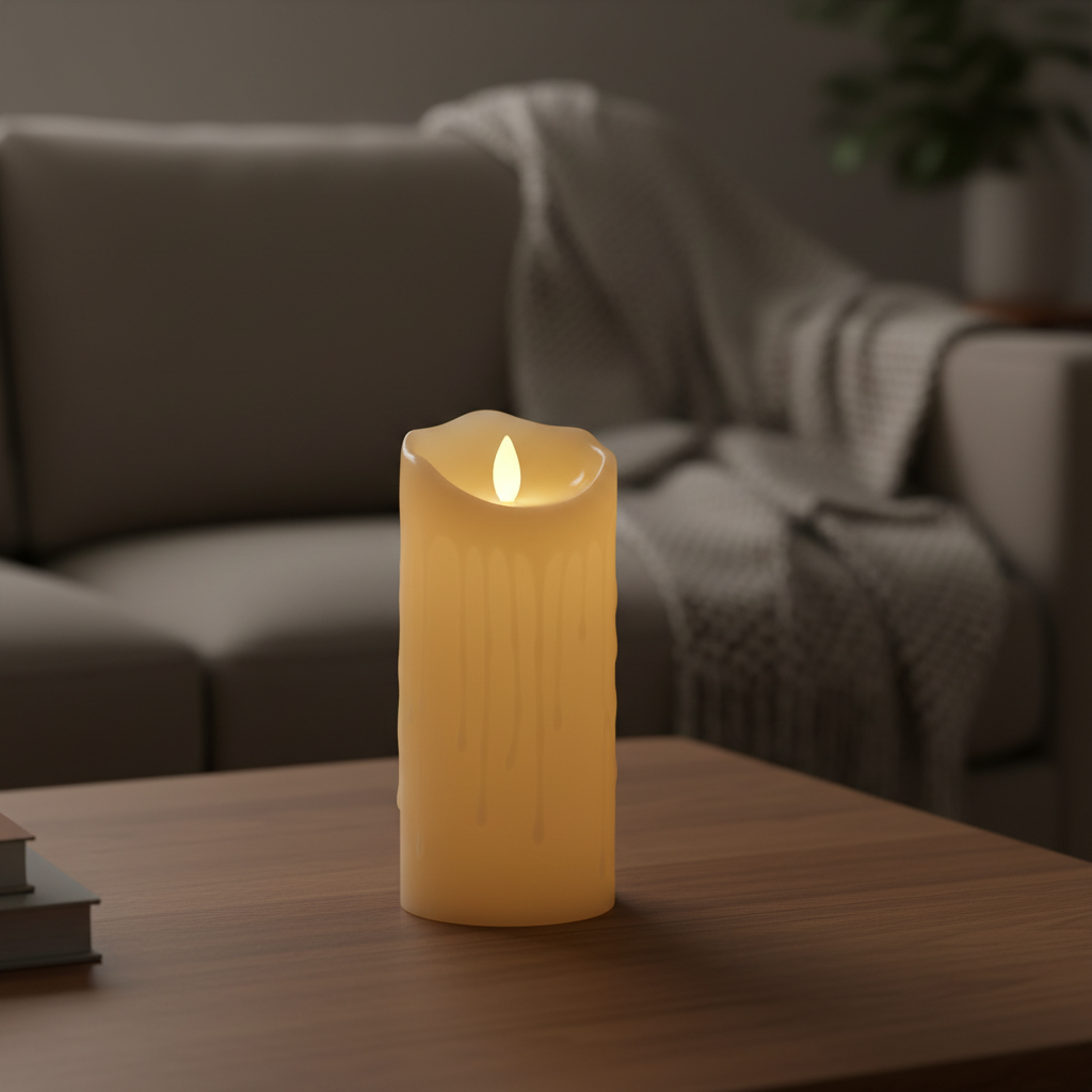 LED Kerze mit beweglicher Flamme Elfenbein - perfekte Dekoration für romantische Abendessen.