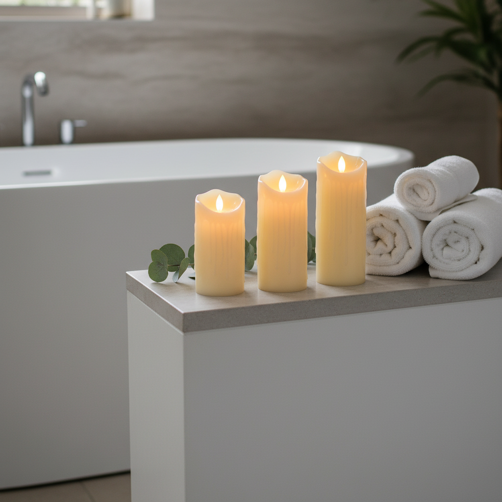 LED Kerze mit beweglicher Flamme Elfenbein - ideal für Allergiker ohne Rauch und Ruß.