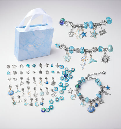 Kreative Anwendungsbeispiele des Charm-Armband Sets, das 24 Perlen und Anhänger enthält, ideal für Mädchen, die ihr eigenes Schmuckdesign kreieren.