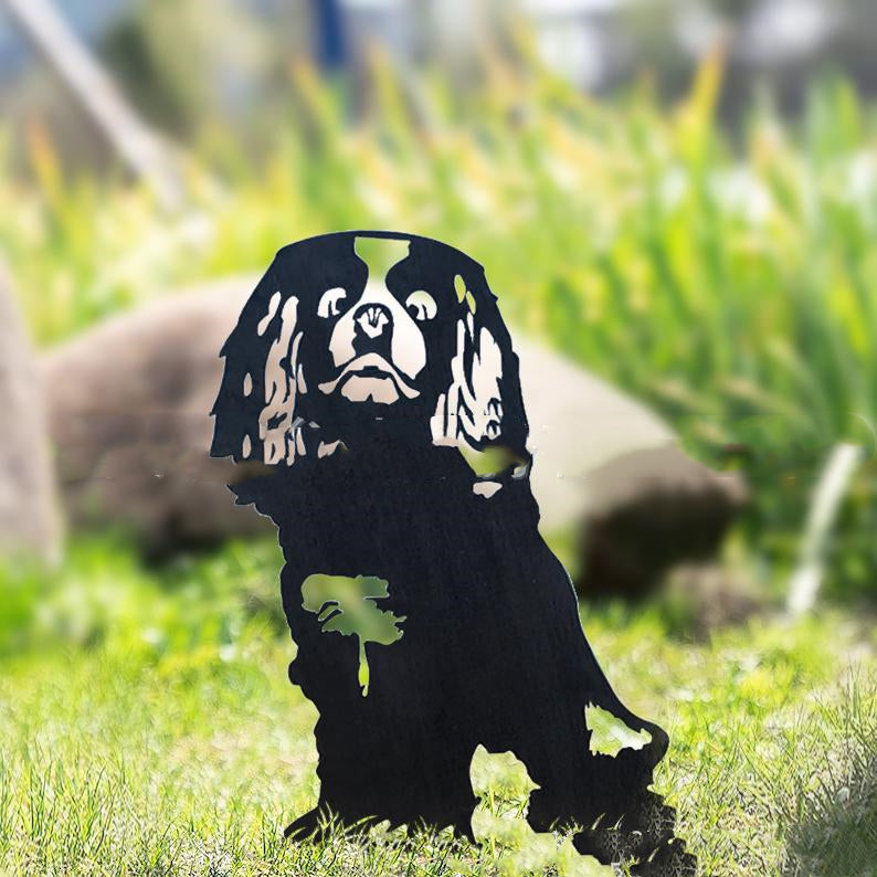 Hund Gartenstecker Metall King Charles Spaniel Silhouette Gartendeko