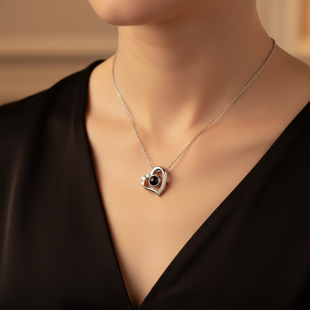 Projektionshalskette 100 Sprachen Damen Silber Roségold – Ein bezauberndes Schmuckstück, das ideal als Geschenk zum Muttertag geeignet ist.