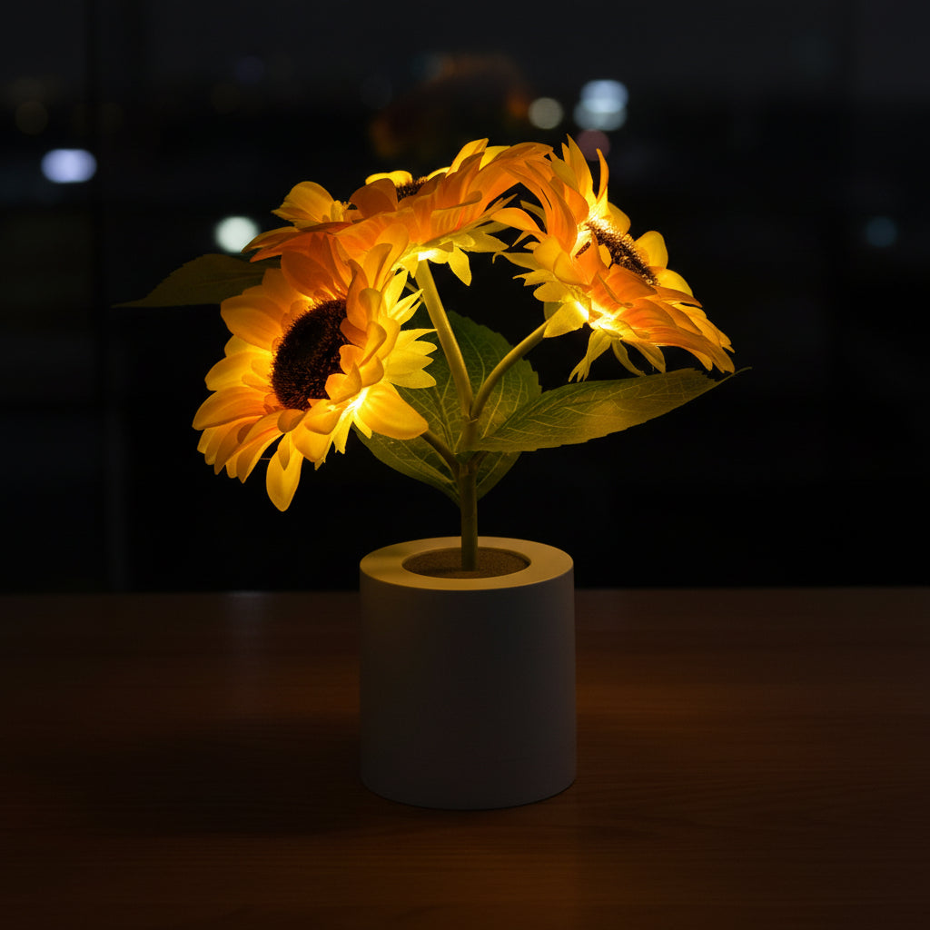 Sonnenblumen LED Tischlampe 2 Blumen – Tischdeko Atmosphärenlicht