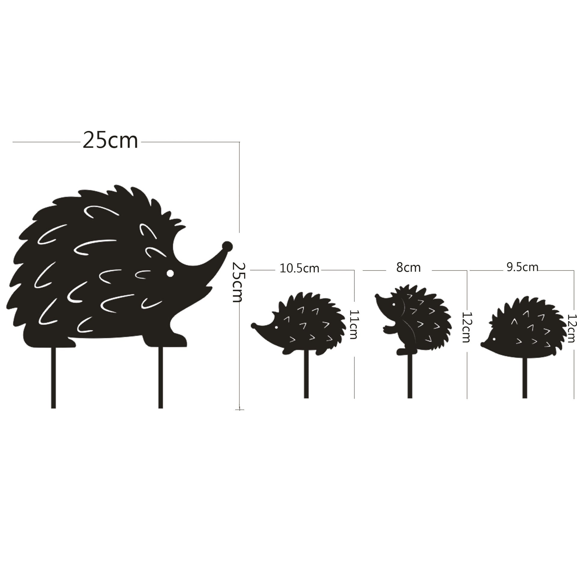 Igel Gartenstecker Metall Nahaufnahme — filigrane Schmiedeeisen Silhouette mit Backfarbe