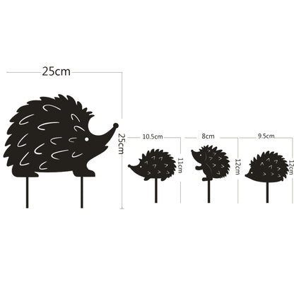 Igel Gartenstecker Metall Nahaufnahme — filigrane Schmiedeeisen Silhouette mit Backfarbe