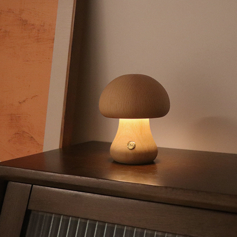 LED Pilzlampe Mini Buche – Nachtlicht Holz Kinderzimmer kompakt