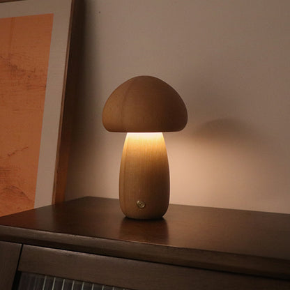 LED Pilzlampe Holz Rund Buche – Nachtlicht Kinderzimmer Nachttischlampe