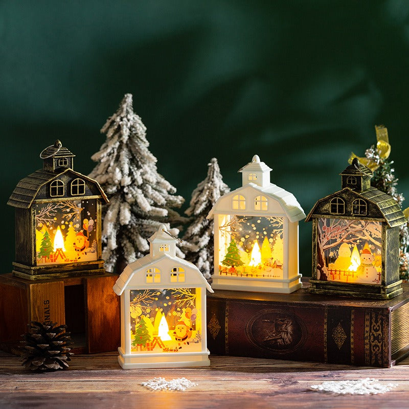 Weisse und bronzefarbene Weihnachtslaternen nebeneinander