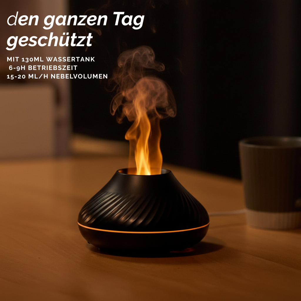 3D Flammen Aroma Diffuser mit RGB LED Licht 130ml - luxuriöses Design und realistischer Flammeneffekt für eine entspannende Atmosphäre.