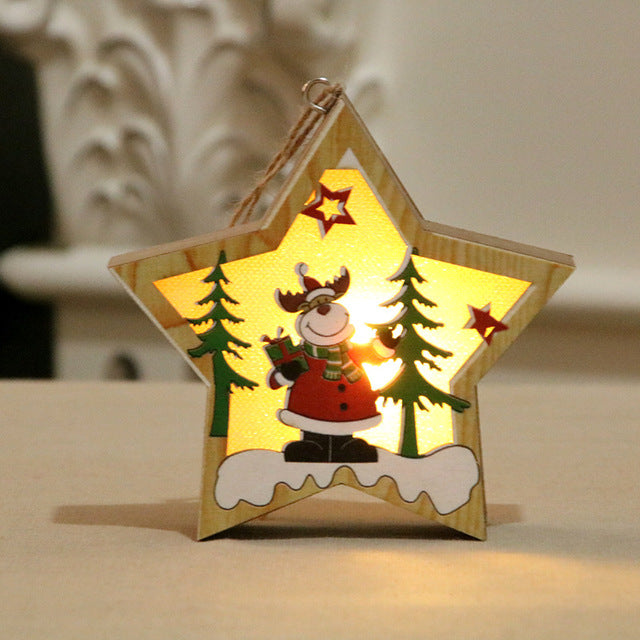 Leuchtende Holz Weihnachtsanhänger LED – Einzelner sternförmiger Anhänger mit einem fröhlichen Rentier, ideal für die Weihnachtszeit.
