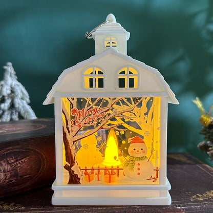 Weisse Weihnachtslaterne mit Schneemann-Motiv