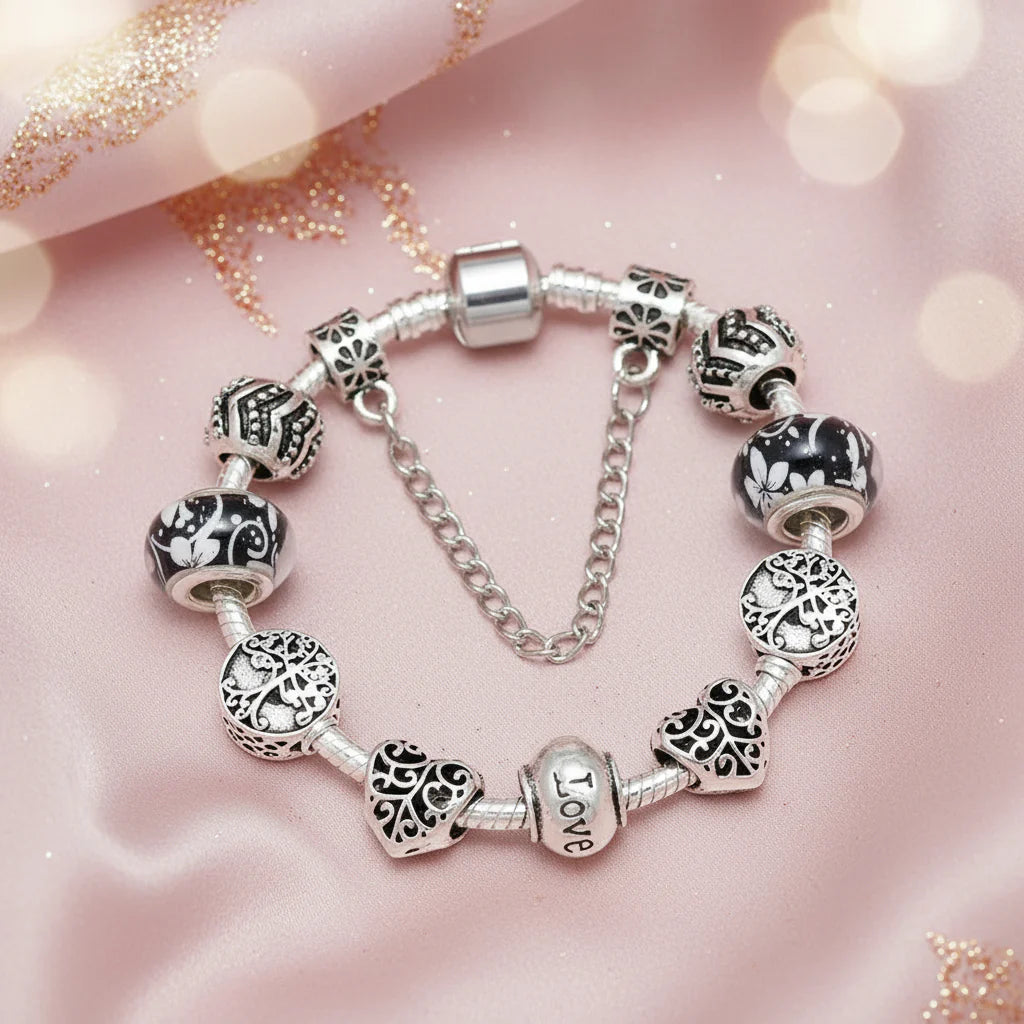 Charm Armband Vintage Schwarz-Weiss - lumoraX