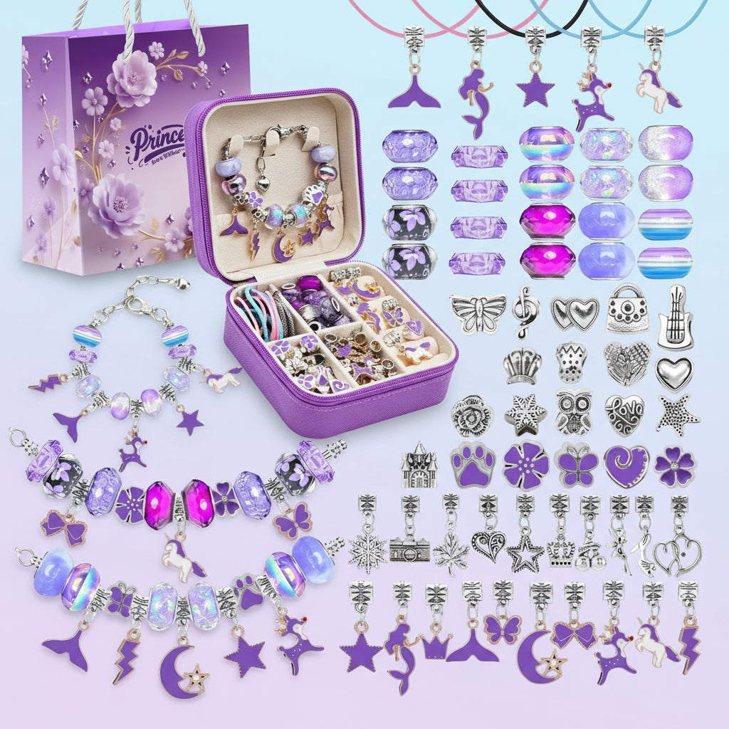 Das Set beinhaltet Armbänder, Halsketten und Bastelzubehör aus dem DIY Schmuck Bastelset Armband Halskette für Mädchen.