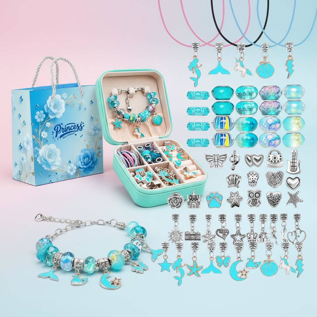 DIY Schmuck Bastelset – Buntes charmantes Armband und Halskette für Mädchen, das die Kreativität und Feinmotorik fördert.