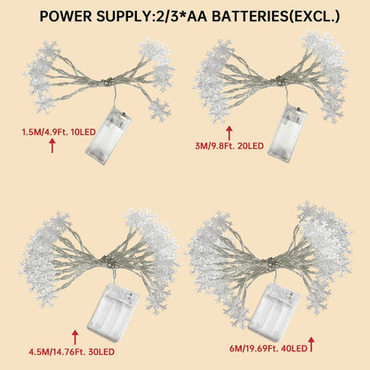 Schneeflocken Lichterkette in vier Längen von 1,5 bis 6 m mit Batteriefach