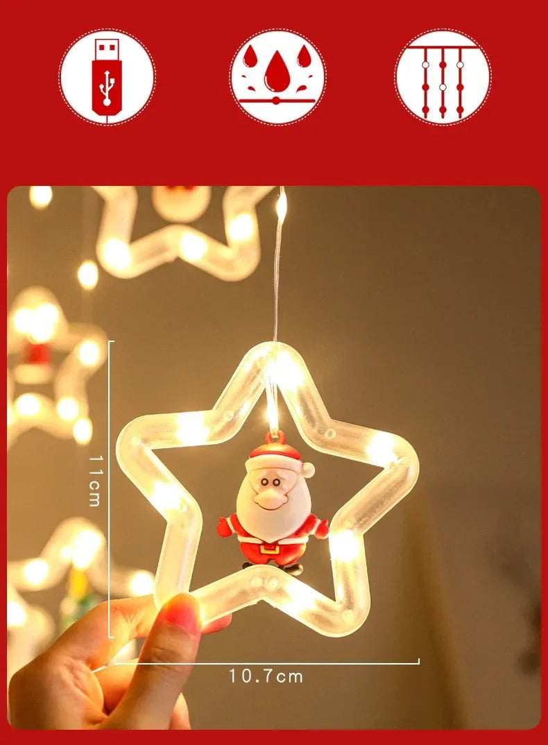 Stern-Rahmen mit Massangabe und Symbolen für USB und Vorhang-Lichterkette